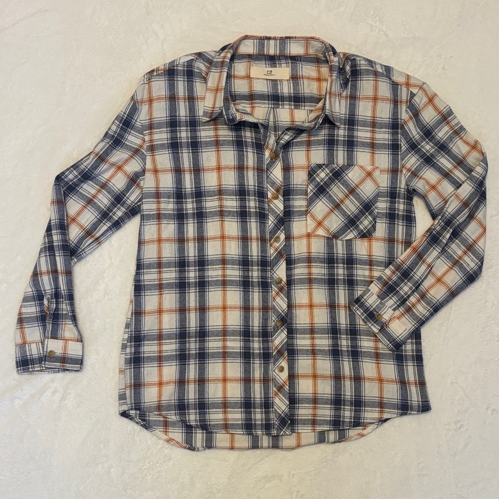 Thread & Supply Blue and Orange Plaid Shirt